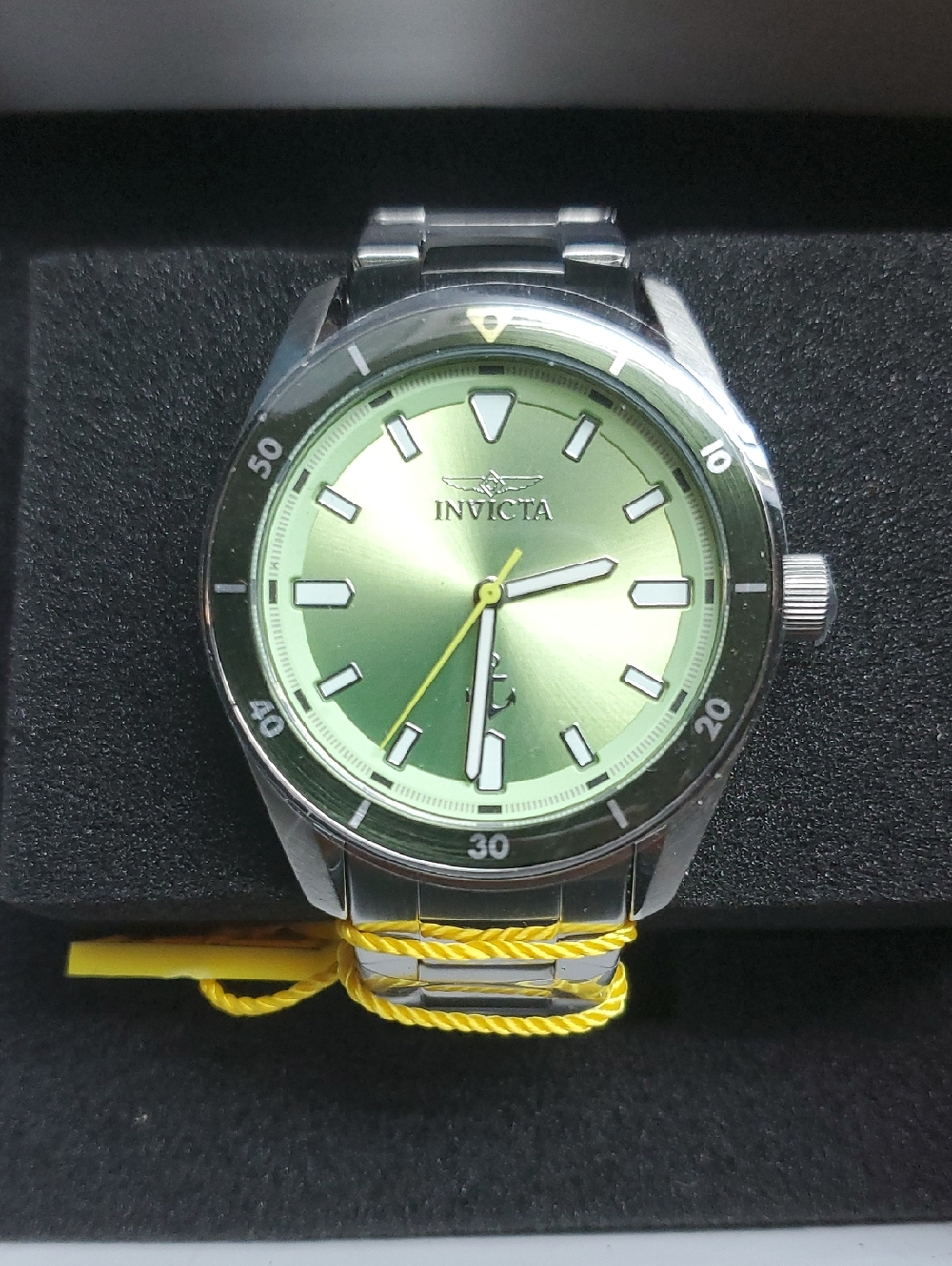 Invicta Men's Silver Bracelet Watch with Green Sunray Dial